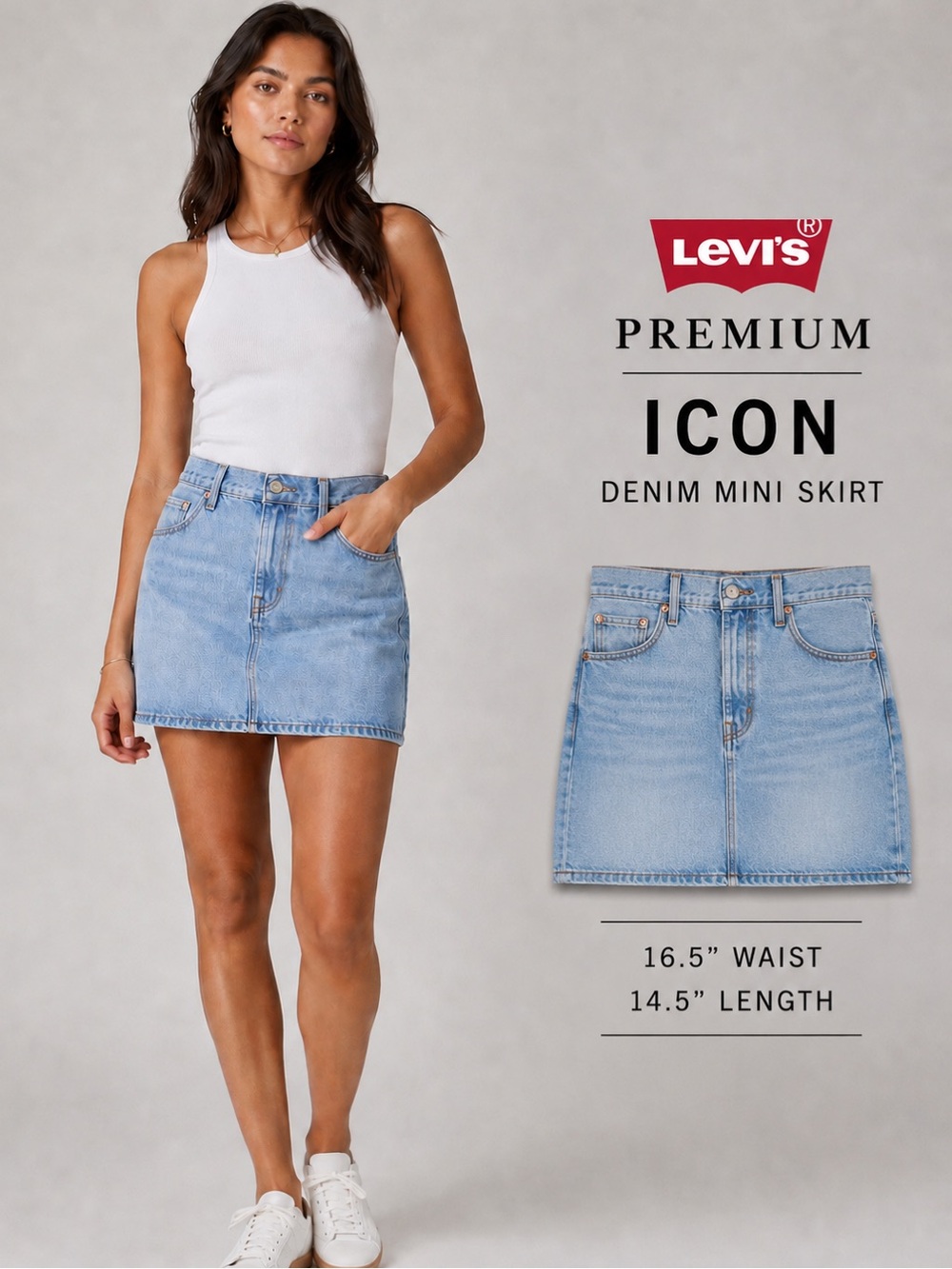 Levi’s Premium Icon Skirt 29 Light Wash Denim Mini Skirt Button Fly